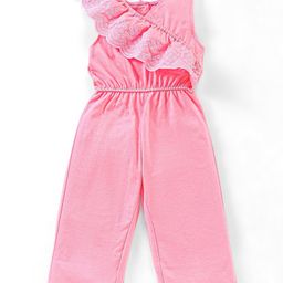 Babyhug 100% Cotton Sleeveless Jumpsuit With Floral Embroidery- Peach-image-82