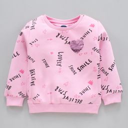 Vitamins Full Sleeves Cotton Sweatshirt Text Print With Sequin Heart- Pink-image-61