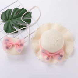 Babyhug Straw Hat With Bow & Purse - Cream-image-35