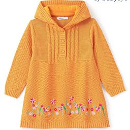Babyoye Eco Conscious 100% Cotton Full Sleeves Hooded Sweater with Floral Embroidery - Orange-image-43