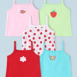 Doodle Poodle 100%Cotton Sleeveless Slips Strawberry Print Pack of 5 - Multicolour-picture-2