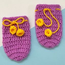 Little Peas Handmade Solid Pattern Woollen Mittens - Light Purple-image-1