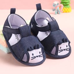 Babyoye Velcro Closure Solid Colour Booties with kitten Applique - Blue-picture-2