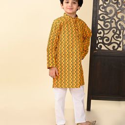 Superminis Full Sleeves Zig Zag Printed Kurta With Pyjama Set - Yellow-image-22