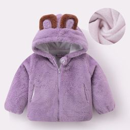 Kookie Kids Solid Full Sleeves Hooded Sweatjacket with Ear Applique - Purple-image-66