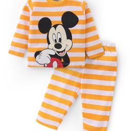 Babyhug Disney Cotton Single Jersey Knit Full Sleeves Night Suit Mickey Mouse Print- Yellow-image-91