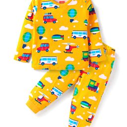 Babyhug Cotton Knit Full Sleeves Car Printed Night Suit - Yellow-image-96