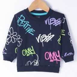 Doreme Terry Knitted Full Sleeves Sweatshirt With Text Print - Navy Blue-picture-25