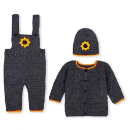 Windrop Solutions Wool Full Sleeves Crochet Flower Embroidered Sweater Set - Grey-picture-25