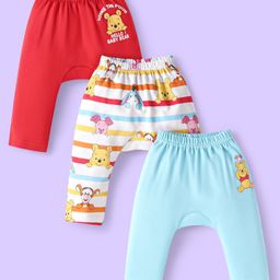 Babyhug Disney Interlock Knit Full Length Diaper Leggings with Winnie & Friends Graphic Pack of 3 - Light Blue White & Red-image-59