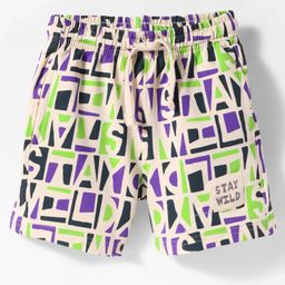 Doreme Terry Knit Knee Length Shorts with Text Print - Peach Purple-image-38