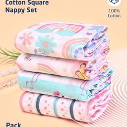 ZOE Printed Reusable Muslin Cotton Square Nappy Set Pack of 4 - Multicolor-15