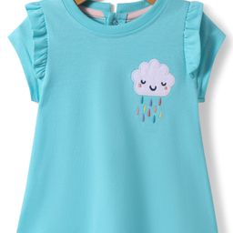 ToffyHouse Single Jersey Knit Half Sleeves Top With Cloud Embroidery & Frill Detailing - Sea Green-image-41