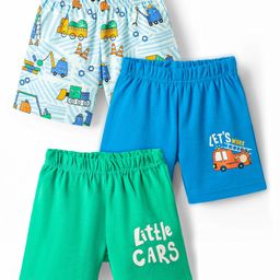 Babyoye 100% Cotton Interlock Knit Shorts With Eco Jiva Finish & Vehicle Print Pack Of 3 - Green Blue & Light Blue-picture-22