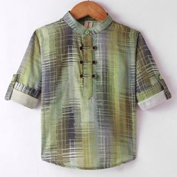 Dapper Dudes Full Sleeves Abstract Printed Kurta Style Shirt - Green-image-28