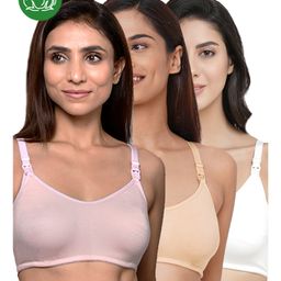 Inner Sense Organic Cotton Knit Pack of 3 Solid Antimicrobial Bras With Nursing Access - Multi Colour-picture-38