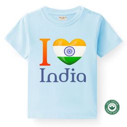BLUSHES 100% Cotton Knit Independence Day Theme Half Sleeves I Love India Text Printed Tee - Aqua Blue-image-89