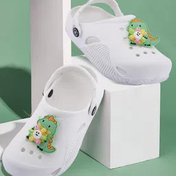 PASSION PETALS Rotating Dinosaur Applique Detailed Perforated Sling Back Clogs - White & Green-picture-8