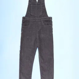 Kiddopanti Cotton Spandex Woven Solid Corduroy Dungaree - Grey-picture-37