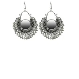 ZURIKRISHA Silver-Plated Ghungroo Studded Cresent Shaped Oxidised Drop Earrings-picture-47