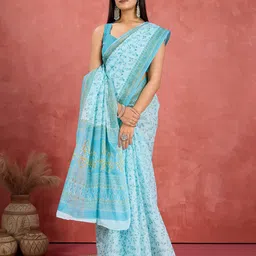 Jevi Prints Floral Pure Cotton Block Print Saree image 2