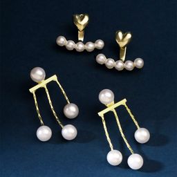 Yellow Chimes Set Of 4 Gold Plated Pearls Studded Contemporary Drop Earrings-13