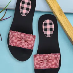 FEENS Women Checked Bow Detail Open Toe Flats-12