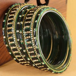 ZULKA Set Of 6 Zircon Diamonds Studded & Beaded GlassBangles-15
