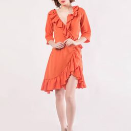 DELIS Women V-Neck Ruffled A-Line Dress-image-44