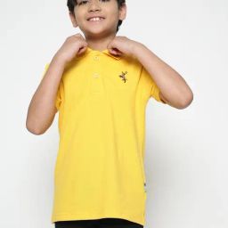Lil Tomatoes Kids Yellow Solid Polo T-Shirt-picture-1
