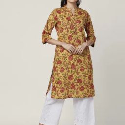Rangmanch by Pantaloons Mustard Cotton Printed Straight Kurta-image-7