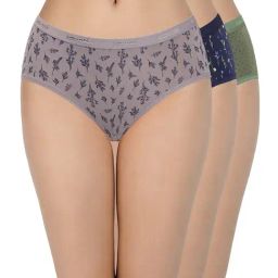 Amante Grey & Navy Cotton Printed Hipster Panties - Pack Of 3-image-43
