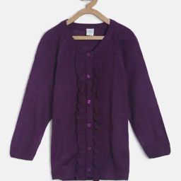 MINIKLUB Kids Purple Self Design Full Sleeves Sweater-image-94