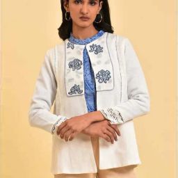 W Ecru Cotton Embroidered Jacket-image-24