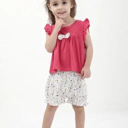 Budding Bees Kids Pink & White Printed Top with Shorts-24