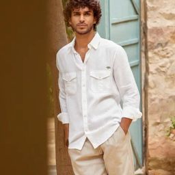 Andamen White Linen Slim Fit Shirt-image-127