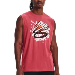 Under Armour Red Cotton Regular Fit Printed Tank Tee-image-37