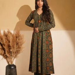 Love Chic Green Ajrakh Cotton Kalidaar Flare Kurta-picture-37