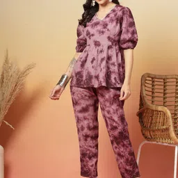 Stylum Printed Pure Cotton V-Neck Top & Trousers Co-Ords Set-image-75
