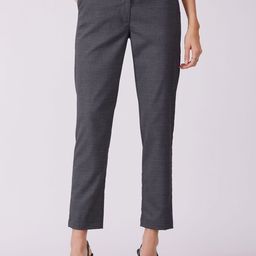 FableStreet Women Metal Buckle Straight Fit Trousers Grey-image-1