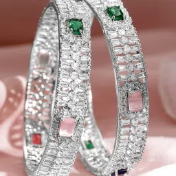 Rubans Set Of 2 Rhodium-Plated Gemstone & Cubic Zirconia-Studded Bangle image 3