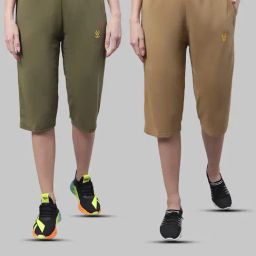 Vimal Jonney Olive & Beige Mid Rise Capris - Pack of 2-image-52