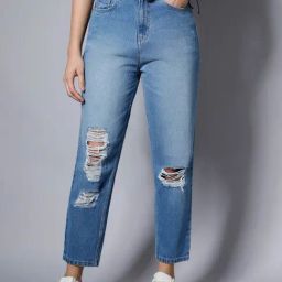 High Star Blue Distressed Relaxed Fit High Rise Jeans-image-47