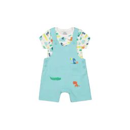 Mothercare Kids Sky Blue & White Printed Dungaree with Bodysuit-image-32