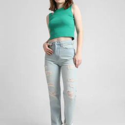 Only Light Blue Cotton Distressed Mom Fit High Rise Jeans-image-20