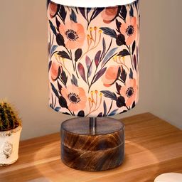 Homesake Peach-Coloured Printed Wood Contemporary Cylindrical Shaped Table Lamp-11