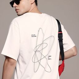 FCUK Men Printed Drop-Shoulder Sleeves Pure Cotton Oversized T-shirt-image-2