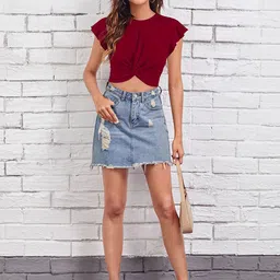 CORSICA Flutter Sleeve Twisted Crop Top image 3