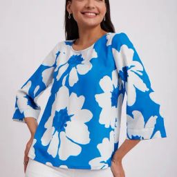 Fablestreet Blue & White Floral Print Top-picture-32