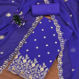 Peachmode Floral Embroidered Embellished Georgette Unstitched Dress Material-image-16